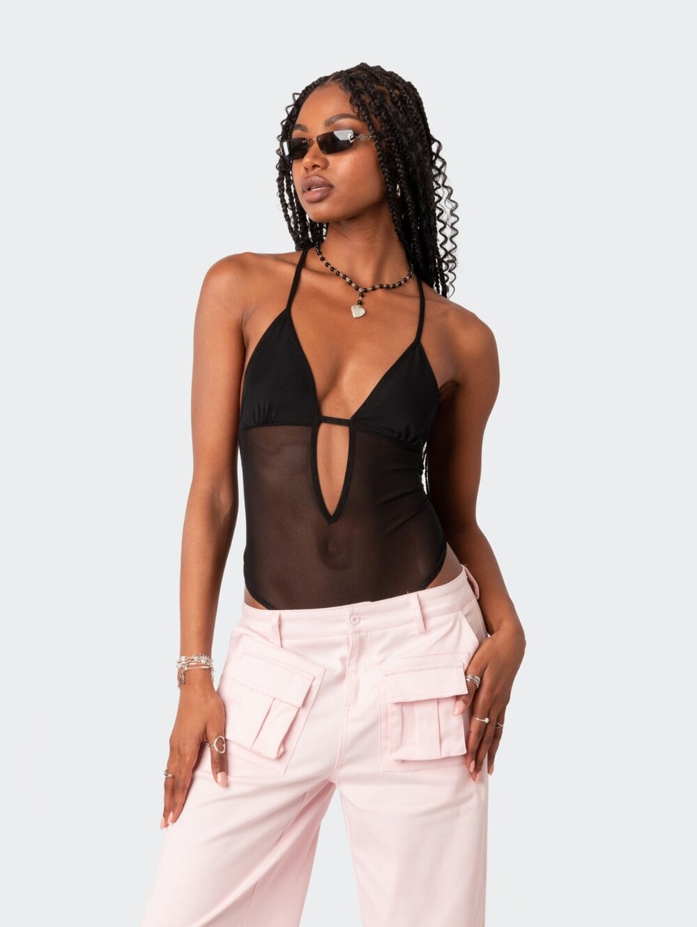 Edikted Alva Sheer Black  Bodysuit Xs